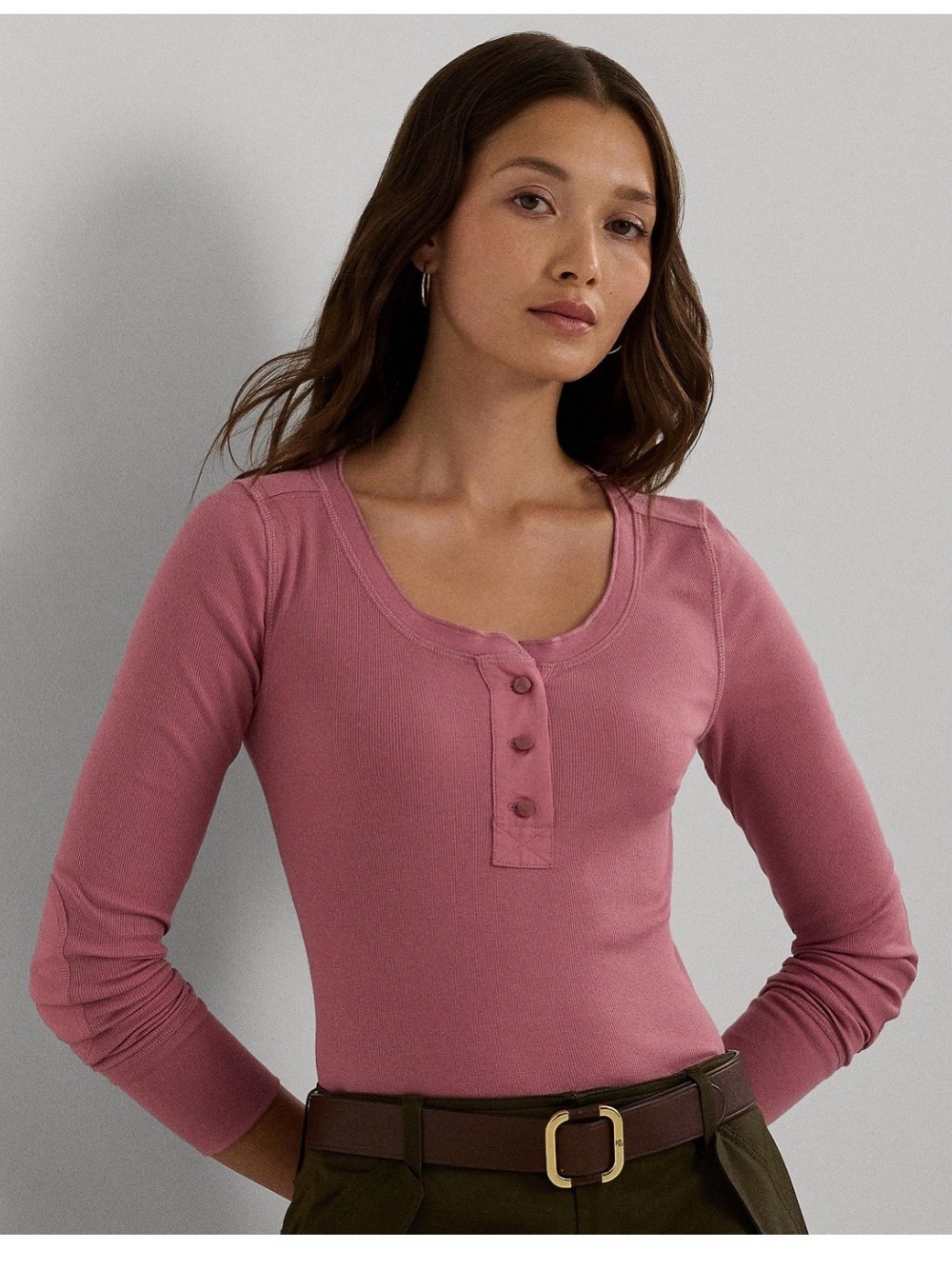 Ralph Lauren Women’s Long Sleeve Henley Top in Dusty Pink Size S